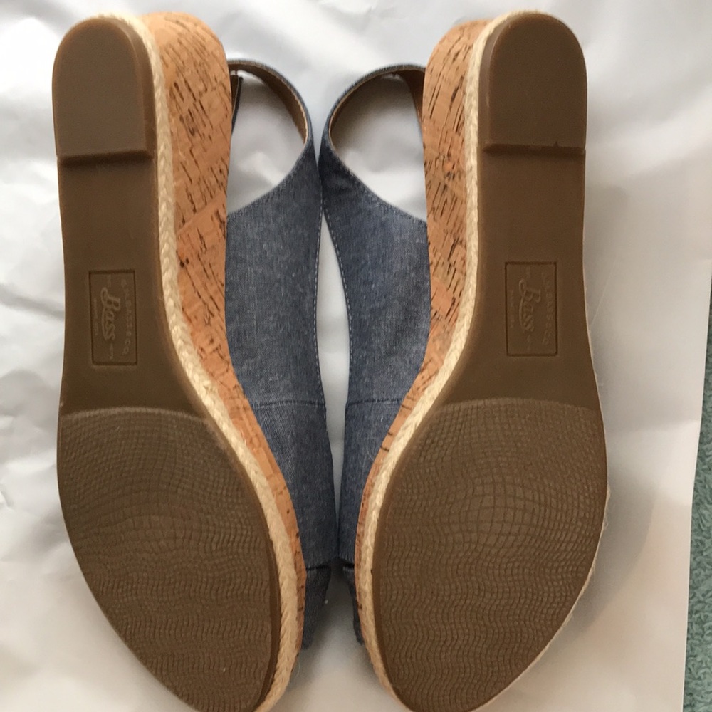 GH BASS & CO CHRISTY SANDALS DENIM cork wedge new - Picture 6 of 9